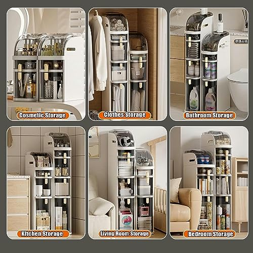 Bathroom Storage Corner Floor Cabinet, Narrow Bathroom Toilet Paper Storage Cabinet with Casters, 2/3/4 Tier Mobile Utility Cart for Bathroom, Ki
