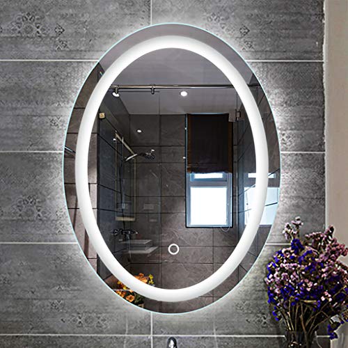 Oval Illuminated Bathroom Mirror with Led Light and Demister Pad Touch Sensor Wall Mounted Makeup Shaving 2 Sizes, d,
