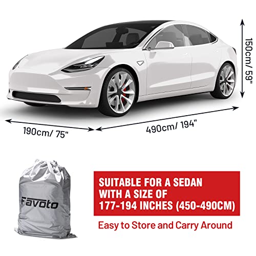 Favoto Waterproof Car Cover Outdoor Sedan Cover Universal Fit 177-194 Inch Right Side Zipper Design Sun Protection Waterproof Windproof Dustproof