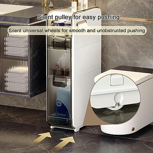 OPSREY Bathroom Floor Cabinet - Multifunctional White Narrow Toilet Organizer Floor Side Cabinet - Small Bathroom Storage, Thin Toilet Vanity Cab