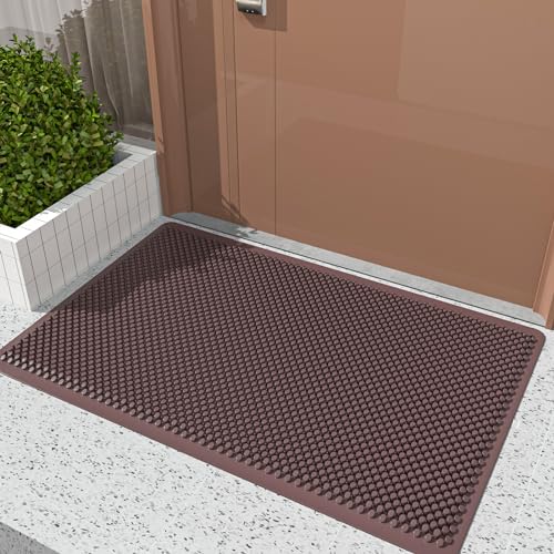 Fowooyeen FWY003B Outdoor Indoor Door Mat, Silicone Scraper Mat, Durable Non-Slip Welcome Entrance Way Rug, Front Door Mats Low-Profile Heavy Dut