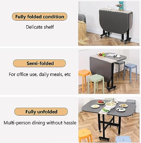 UE-MAOLU Folding Dining Table, Extendable Dining Table, Solid Wood Kitchen Table, Space Saving Compact Folding Dining Room Table, Drop Leaf Table