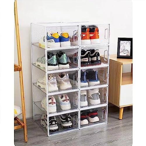 Ruucy 6pcs Shoe Storage Boxes, Clear Stackable Shoe Box with Magnetic Door, Large Plastic Shoe Organizer Containers with Lids for Women/Men (13.8