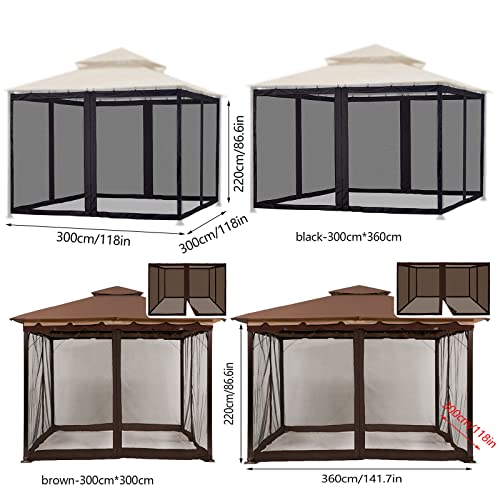 Mosquito Net with Zipper for Universal Outdoor 10x10 ftCanopy Tent,DIY Curtain Style Canopy Screen Walls for Patio Gazebo (Only Mosquito Net,Brow
