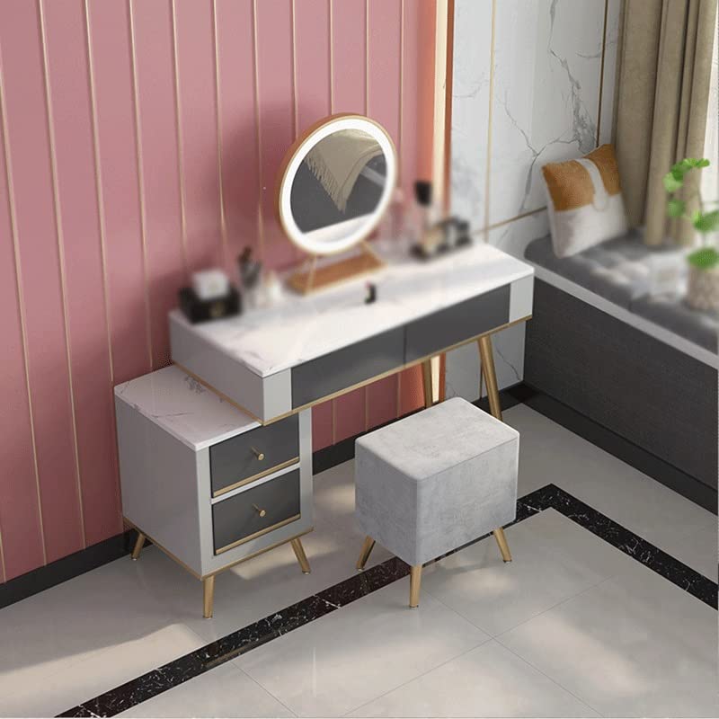 JYDQM Home with LED Lights Dressing Table Bedroom Iron Makeup Table with Multiple Drawers Dressing Table
