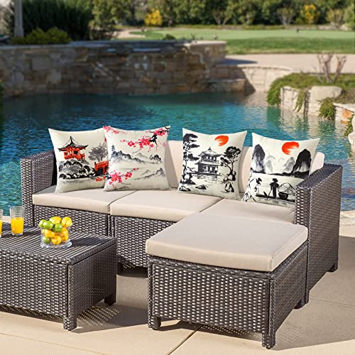 Ohok Outdoor Waterproof Cushion Covers 45x45 cm Pack of 4 Decorative Throw Cushion Covers Cushion Case for Sofa Couch Bed Living Room Outdoor Pat