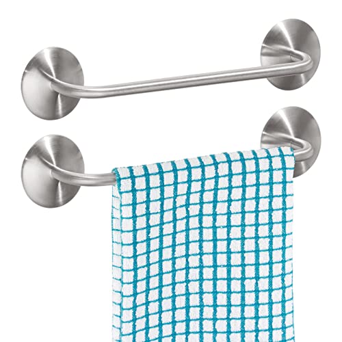 mDesign Self-Adhesive Kitchen Towel Rail - Set of 2 - Durable Stainless Steel Dish Cloth and Towel Rack - Stick-On Towel Holders for the Kitchen
