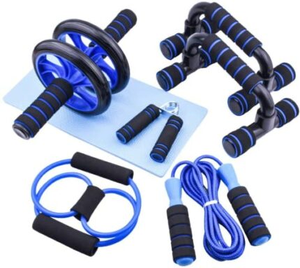 AERLANG 7-IN-1 Ab Roller Wheel Set With, 2 Push-up Bars, Resistance Band, Skipping Rope, Hand Grip And Knee Pad, Fitness Workout At Home Gym, Mul