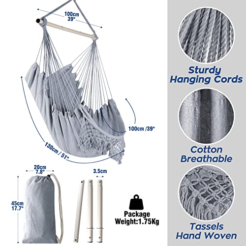 Chihee Hammock Chair Large Relax Hanging Swing Chair Cotton Weave for Superior Comfort Elegant Tassels Creative Metal Strong Spreader Bar 3-secti