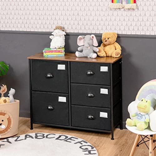 FGHOEV 5 Drawer Dresser Fabric Storage Tower Unit For Bedroom Hallway Closets