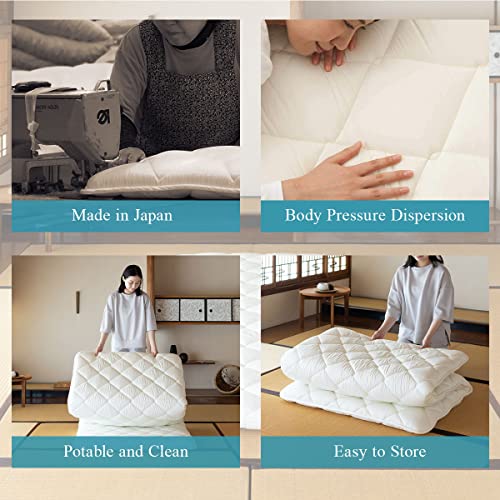 EMOOR Japanese Futon Mattress CLASSE Twin Made in Japan White, Foldable Floor Sleeping Bed Tatami Mat