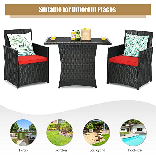 MIAOZI 3PCS Patio Rattan Furniture Set Cushioned Sofa Armrest Garden Deck Red Suitable For Patio, Porch, Garden And Balcony, Etc