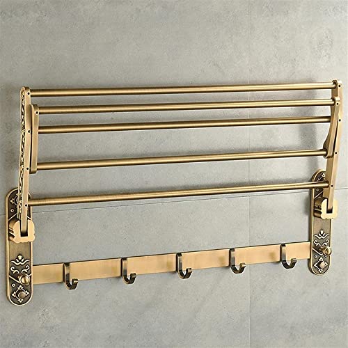 HIGOH Towel Racks,Bathroom Towel Rack Wall Mounted Towel Holder,Aluminum Foldable Antique Brass Bath Towel Rack,Active Bathroom Towel Holder,Doub