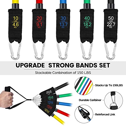 Odoland Resistance Bands Set Workout Bands with 5 Stackable Exercise Bands, 4 Resistance Loop Bands, Door Anchors, Handles and Ankle Straps for H