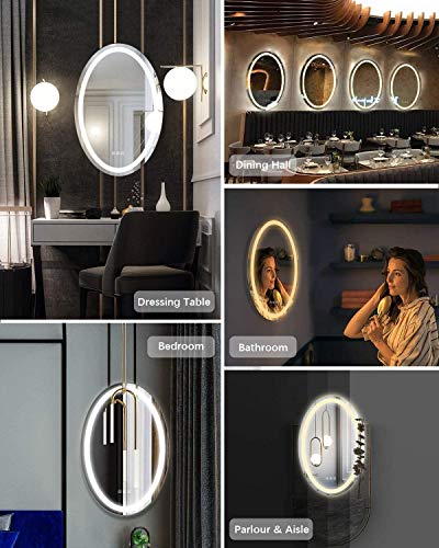 LED Lighted Bathroom Mirror, Touch Switch Control, Anti-Fog Function, IP44 Waterproof, Wall Mounted Fogless Backlit Lighted Makeup Vanity Mirror