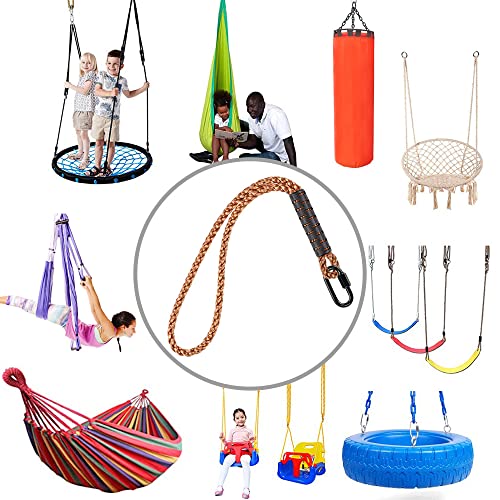 SELEWARE Hammock Straps, Tree Swing Rope, Hammock Chair Hanging Rope Kit W/Stainless Steel Carabiner Snap Hook Holds to 454kg, for Outdoor Playgr