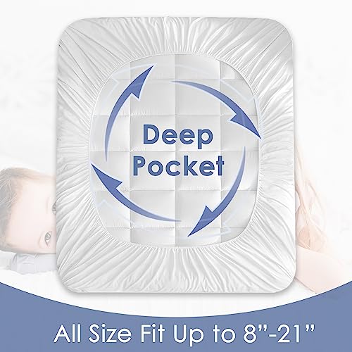 MIROUT Queen Cooling Mattress Topper, Extra Thick Plush Mattress Pad Cover with 8-21 inch Deep Pocket, 3D Snow Down Alternative Fill Pillow Top