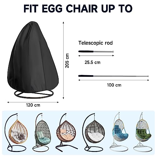 NEVERLAND Large Egg Chair Covers Waterproof Egg Chair Covers with Zipper and Telescopic Pole 210D Heavy Duty Veranda Garden Cover for egg chair o