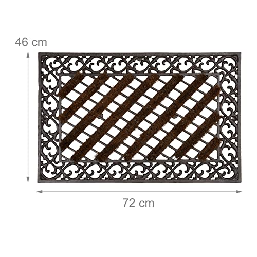 Relaxdays Door Mat Cast Iron Doormat with Bristles, Rectangular 4 x 72 x 46 cm, Art Nouveau Rustic Welcome Mat made of Robust Powder Coated Metal