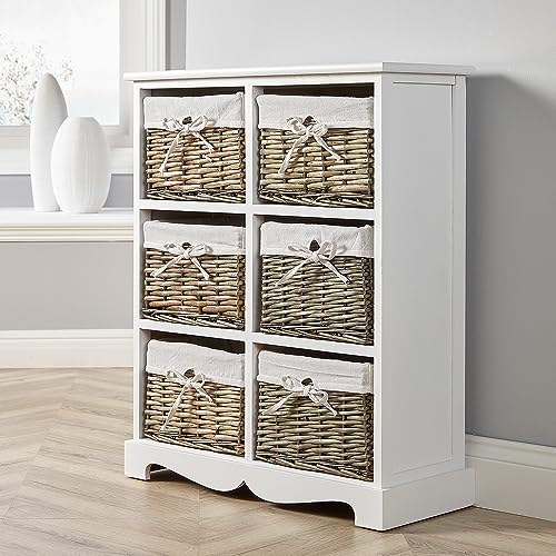 Home Source Wooden Storage Unit 4 Drawer Chest Water Hyacinth Basket, Grey