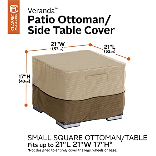 Classic Accessories Veranda Square Patio Ottoman/Side Table Cover - Durable and Water Resistant Outdoor Furniture Cover, Small (70972)
