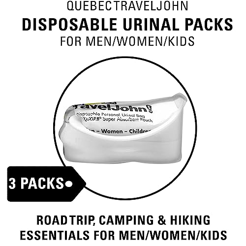 Quebec - TravelJohn Disposable Urinal Bag – Odourless, Hygienic & Non-Toxic - Emergency Portable Toilet for Men/Women & Kids - Perfect Companion