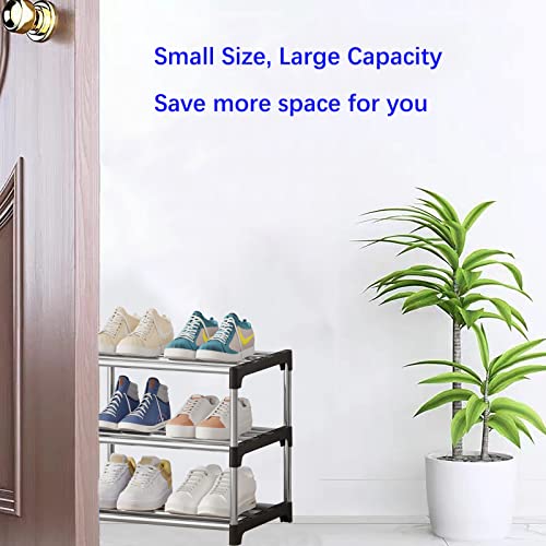 NIAWECAN Small Shoe Rack, Stackable Shoe Rack 3 Tier, Footware Storage, Lightweight Shoe Rack Storage Organizer, Sturdy Narrow Shoe Shelf for Clo