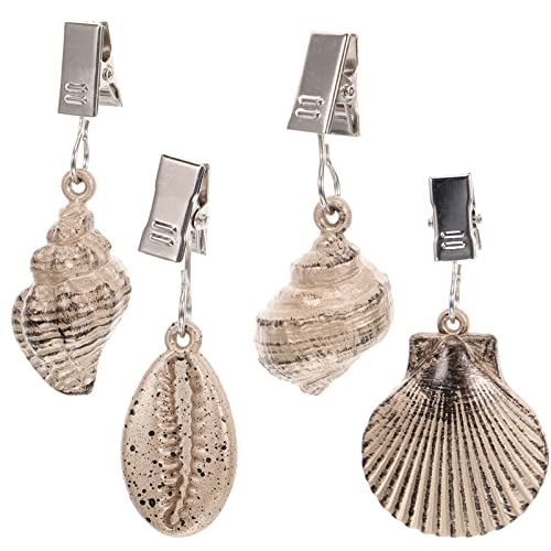 Kichvoe 4pcs Tablecloth Weights Sea Shell Table Cover Weights Tablecloth Clips Hangers Tablecloth Pendant with Metal Clips for Outdoor Picnic Fam