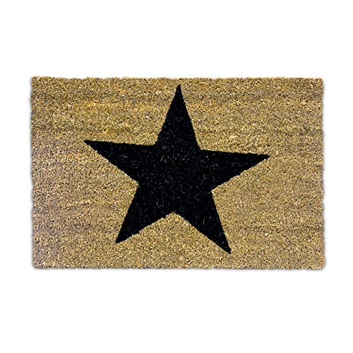 Relaxdays Natural Coconut Fibre Coir STAR Doormat Door Mat Welcome Mat w/ Anti-Slip Rubber PVC Underside, Brown