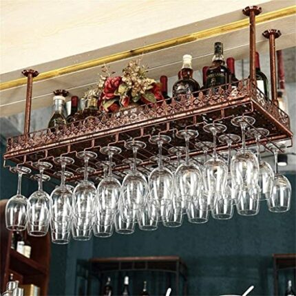 Vintage Bronze Ceiling Wine Rack, Wall Hanging Mounted Wine Bottle Holder, Stemware Goblet Rack for Restaurants Kitchens Bar Home Decor (Size : 6