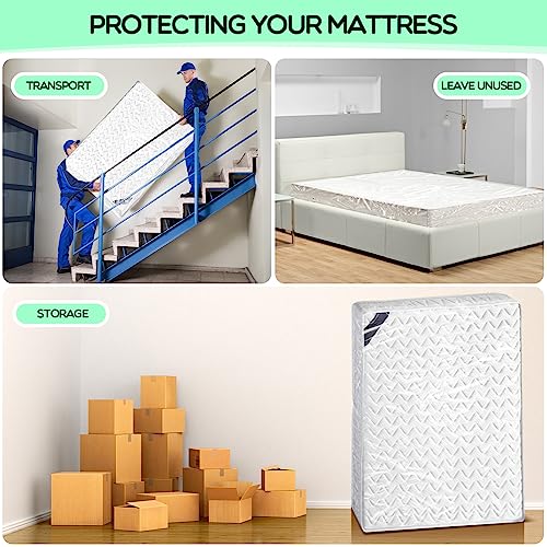 Fulmoon 10 Pcs Queen Size Mattress Bags for Moving 4 Mil Mattress Storage Bag Reusable Mattress Cover for Moving Clear Thick Plastic Mattress Pro