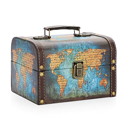 SUMNACON Wooden + PU Leather Storage Box Jewelry Chest, Decorative Trinket Box Keepsakes Chest with Handle, Treasure Box Organizer for Gift (Gree