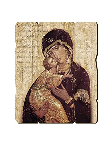 Fratelli Bonella | Vintage Style Shaped Wooden Picture of Our Lady of Tenderness 19x24 cm | Made in Italy