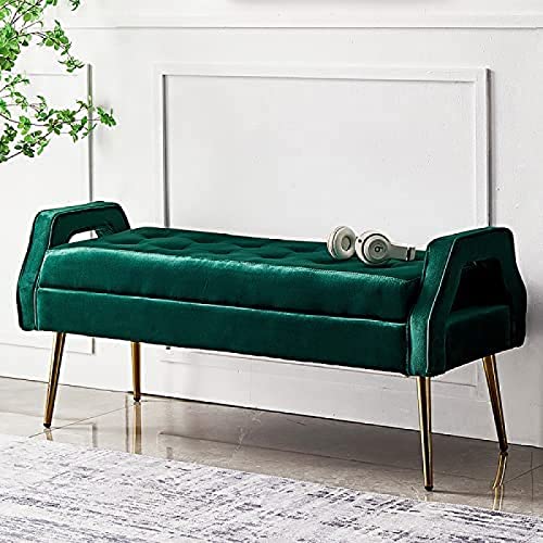 Luxurious Bedside Bench With Gold Legs, Bedroom Bench Velvet Seat, Comfortable And Versatile Entry Shoe Stool,White,100X46X55Cm(39X18X22Inch)