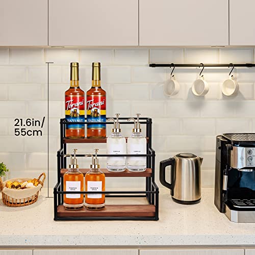 THYGIFTREE Coffee Syrup Rack Organizer Syrup Bottle Holder Stand for Coffee Bar 3-Tier 12 Bottles Storage Shelves for Syrup, Wine, Dressing for K