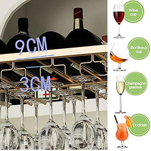 EMISOO Ceiling Mounted Wine Rack and Glass Holder,Adjustable Industrial Wine Racks Shelf Hanging Stemware Glass Shelf for Bar Metal Wine Shelf (S
