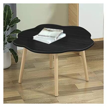 ZYZMH Solid Wood Small Coffee Table Irregular Bedroom Dining Table Round Home Bay Window Desk (Color : Svart, Size : 60 * 20m)