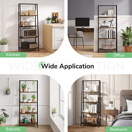 Novilla 4-Tier Large Storage Bookshelf for Living Room, Industrial Ladder Metal Frame Bookcase for Bedroom/Kitchen/Home Office, Adjustable table
