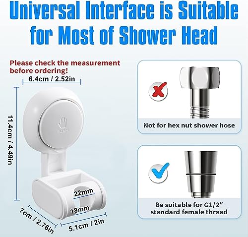 NewFree Suction Cup Shower Holder Removable Handheld Shower Head Holder White Large Adjustable Shower Head Holder No Drilling Waterproof & Height