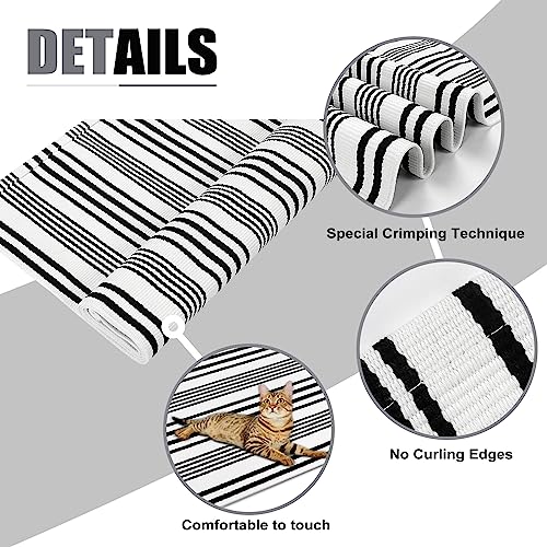 Collive Fall Door Mat Black and White Striped 24"x51",Washable Front Porch Rug,Halloween Decorations Outdoor,Farmhouse Cotton Hand-Woven Layered
