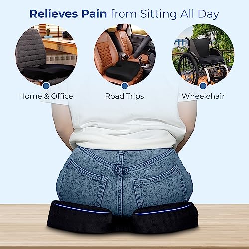 5 STARS UNITED Seat Cushion for Office Chair - 100% Memory Foam Pillow - Firm Coccyx Pad - Tailbone, Sciatica, Lower Back Pain Relief - Premium H