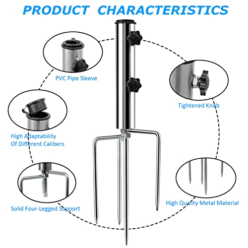 Mikytoper Umbrella Stand Anchor with 4 Spikes, Removable & Adjustable Heavy Duty Metal Parasol Base, Outdoor Umbrella Steel Anchor for Beach Gras