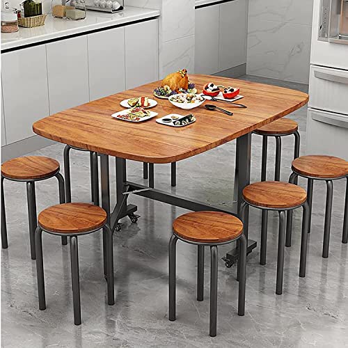 DISHENGZHEN Folding Dining Table, Drop Leaf Foldable Table, Wood Extendable Table Dining with 6 Wheels, Saving Space, Round Edge Design, Moveable