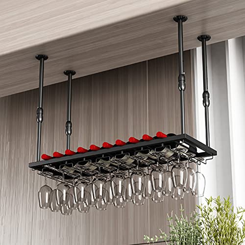EMISOO Wine Glass Rack Hanging Wine Rack, Ceiling Decoration Wine Bottle Rack for Bars Restaurants Kitchens Stemware Holder, Adjustable Height -