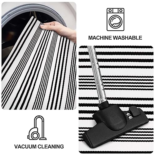 LEEVAN Black and White Striped Door Mat 24'' x 35'' Washable Hand-Woven Front Door Rug, Reversible Front Door Mats Outdoor Farmhouse Striped Laye