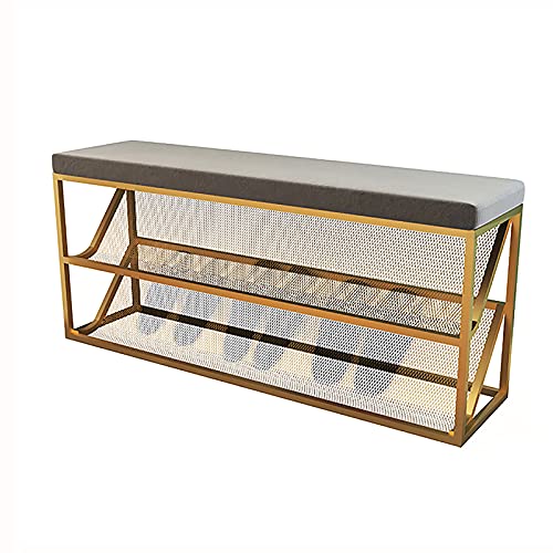 shoe storage bench ottoman Storage Benches Entry Shoe Bench With Comfy Cushion,③-Tier Metal Mesh Shoe Rack Bench Shoe Organizer,Modern Hallway Sh