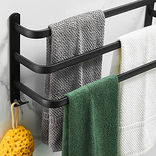 DINGZZ Towel Hanger Wall Mounted Towel Rack Bathroom Aluminum Black Towel Bar Rail Matte Black Towel Holder