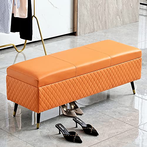 Leather Storage Bench,Premium Storage Bench End of Bed Upholstered Bench,Modern Bedroom Bench Entryway Bench with Storage-Green 100x40x45cm(39x16