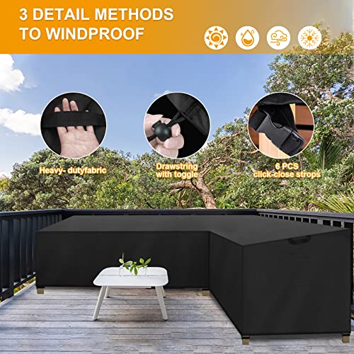 Nomiou Garden Furniture Cover, L-Shaped Lounge Cover, Waterproof Rattan Sofa Cover for Garden Furniture, Protective Cover, Tarpaulin for Corner S