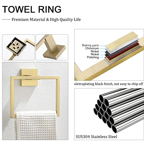 TURS Towel Rail Polish Black Towel Ring SUS 304 Stainless Steel Wall Mounted Black White Gold Chrome Polished Finish Bathroom (Brass)
